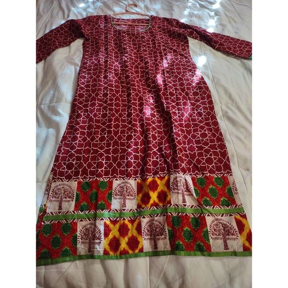 Cenizas Dress Size S Burgundy Thin Ethnic Pattern 2 Side Deep Split - Picture 7 of 9